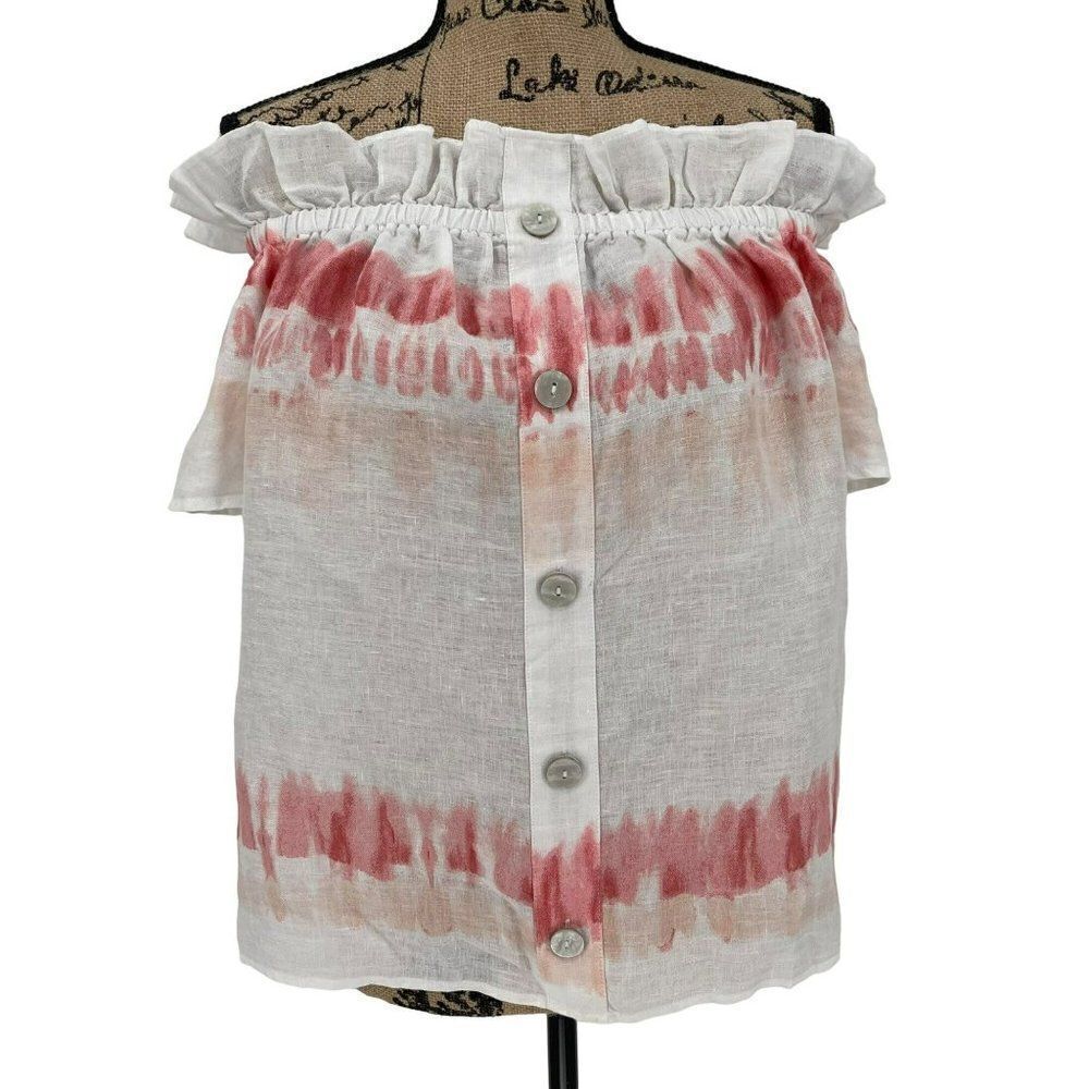 INC‎ International Concepts Off The Shoulder Top 100% Linen Pink White Large